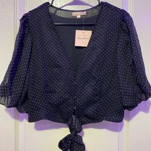 Forever 21 Polka dot crop top with puffy sleeves